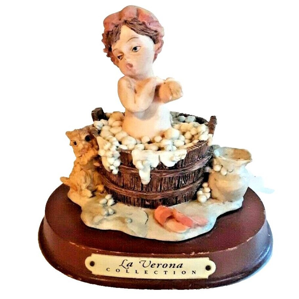 Girl In Washtub Vintage La Verona Collection Singing Bubbles Dog Bath Relax